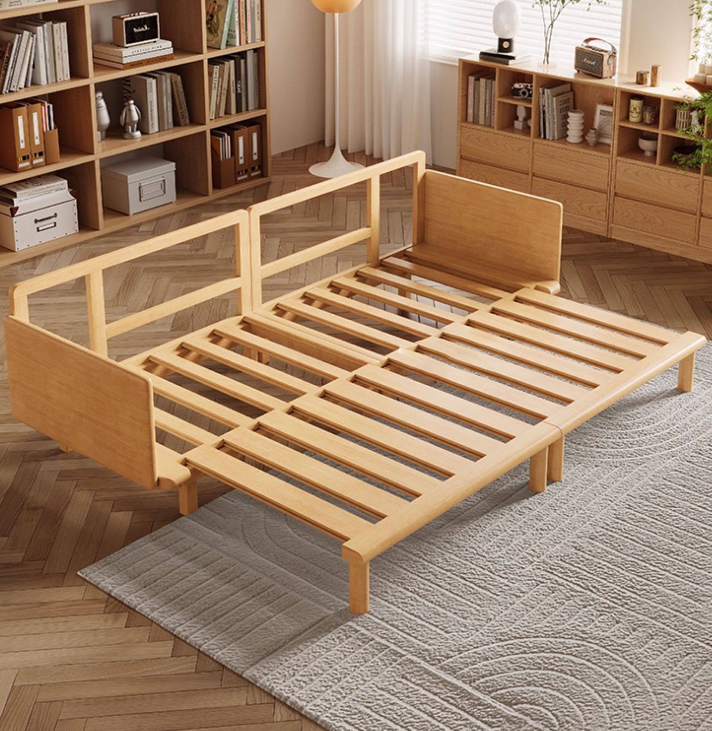 タイムセール！ソファベッド【ダークグレーマット付き】　長さは調節可能　BROWN タイムセール！ソファベッド【ダークグレーマット付き】 長さは調節