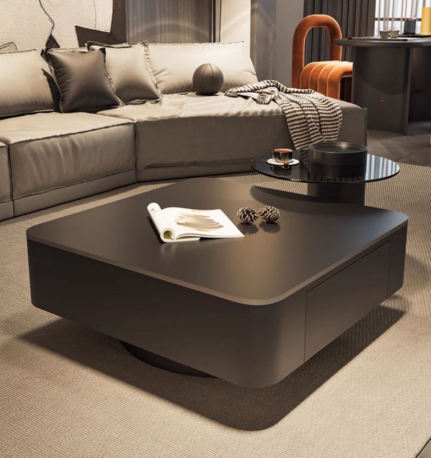 セラミック天板のセンターテーブル - 多機能収納付き fel-1948