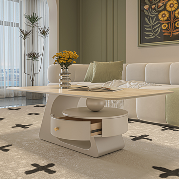 センターテーブル セラミックテーブル 大理石風 リビングテーブル 引き出し付ローテーブルfel-2443