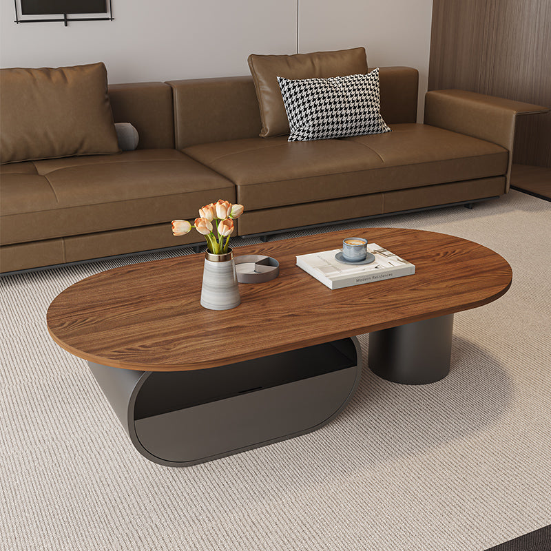 木目調 ローテーブル 収納付き ブラウン 楕円形 黒 北欧風 コーヒー
