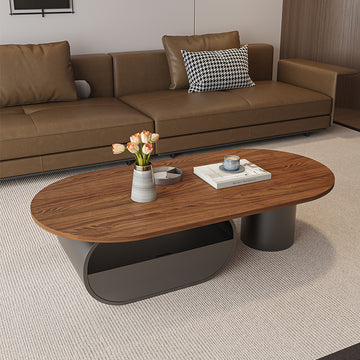 木目調 ローテーブル 収納付き ブラウン 楕円形 黒 北欧風 コーヒーテーブル　fel-3429