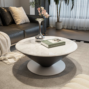 リビングローテーブル　天然大理石モダンおしゃれ　円形コーヒーテーブル　fel-6426