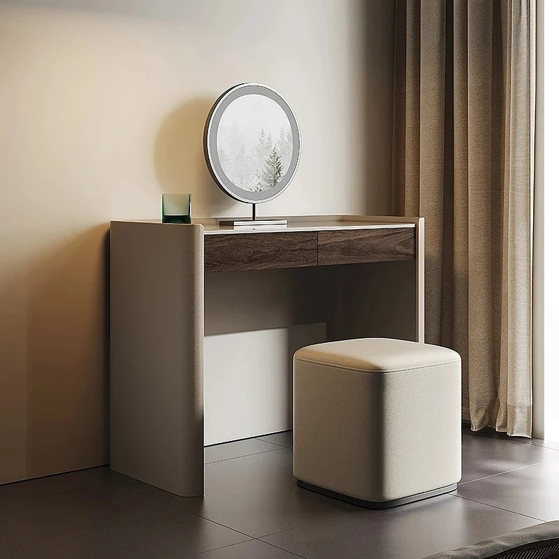 洗練されたデザインの化粧台 - 多層板・セラミック・合成皮革製のモダンスタイル 収納付きコンソールテーブル fhx-4575