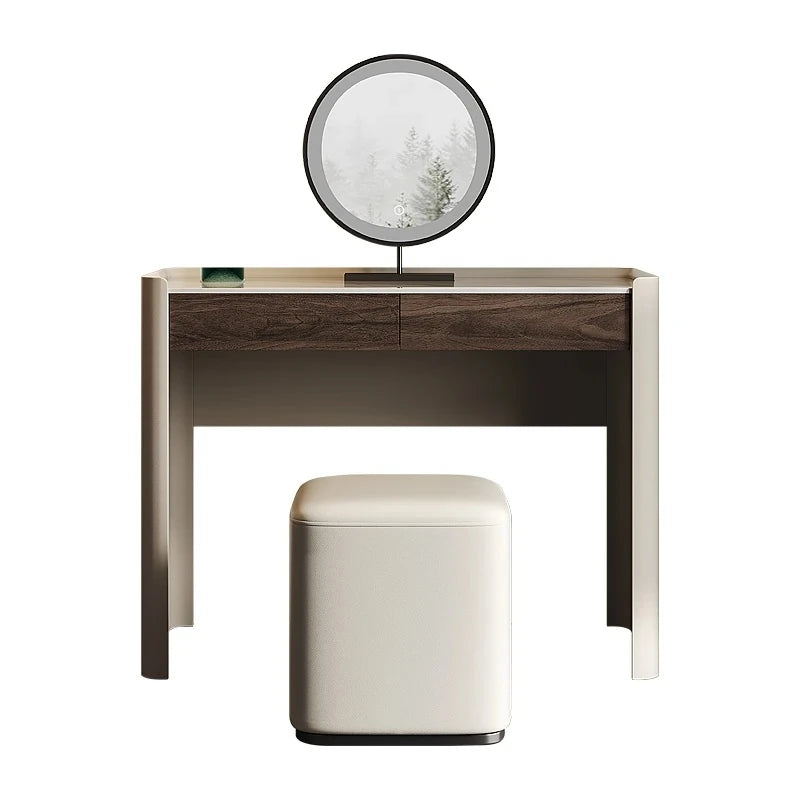 洗練されたデザインの化粧台 - 多層板・セラミック・合成皮革製のモダンスタイル 収納付きコンソールテーブル fhx-4575