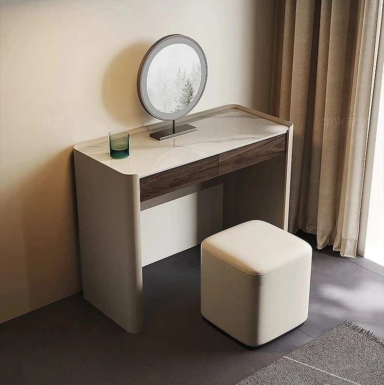 洗練されたデザインの化粧台 - 多層板・セラミック・合成皮革製のモダンスタイル 収納付きコンソールテーブル fhx-4575