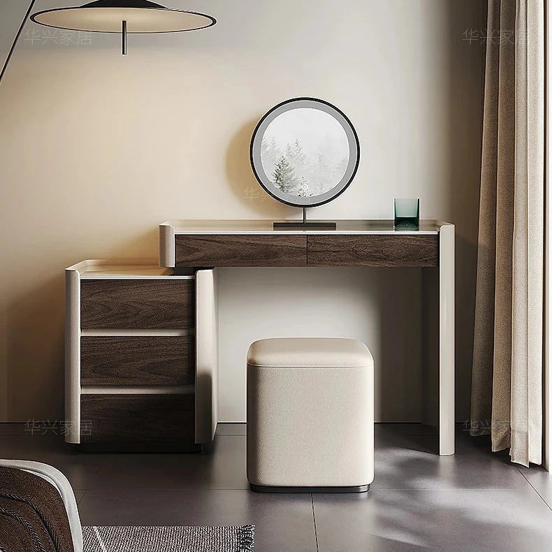洗練されたデザインの化粧台 - 多層板・セラミック・合成皮革製のモダンスタイル 収納付きコンソールテーブル fhx-4575