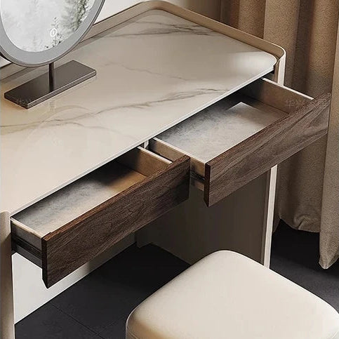 洗練されたデザインの化粧台 - 多層板・セラミック・合成皮革製のモダンスタイル 収納付きコンソールテーブル fhx-4575