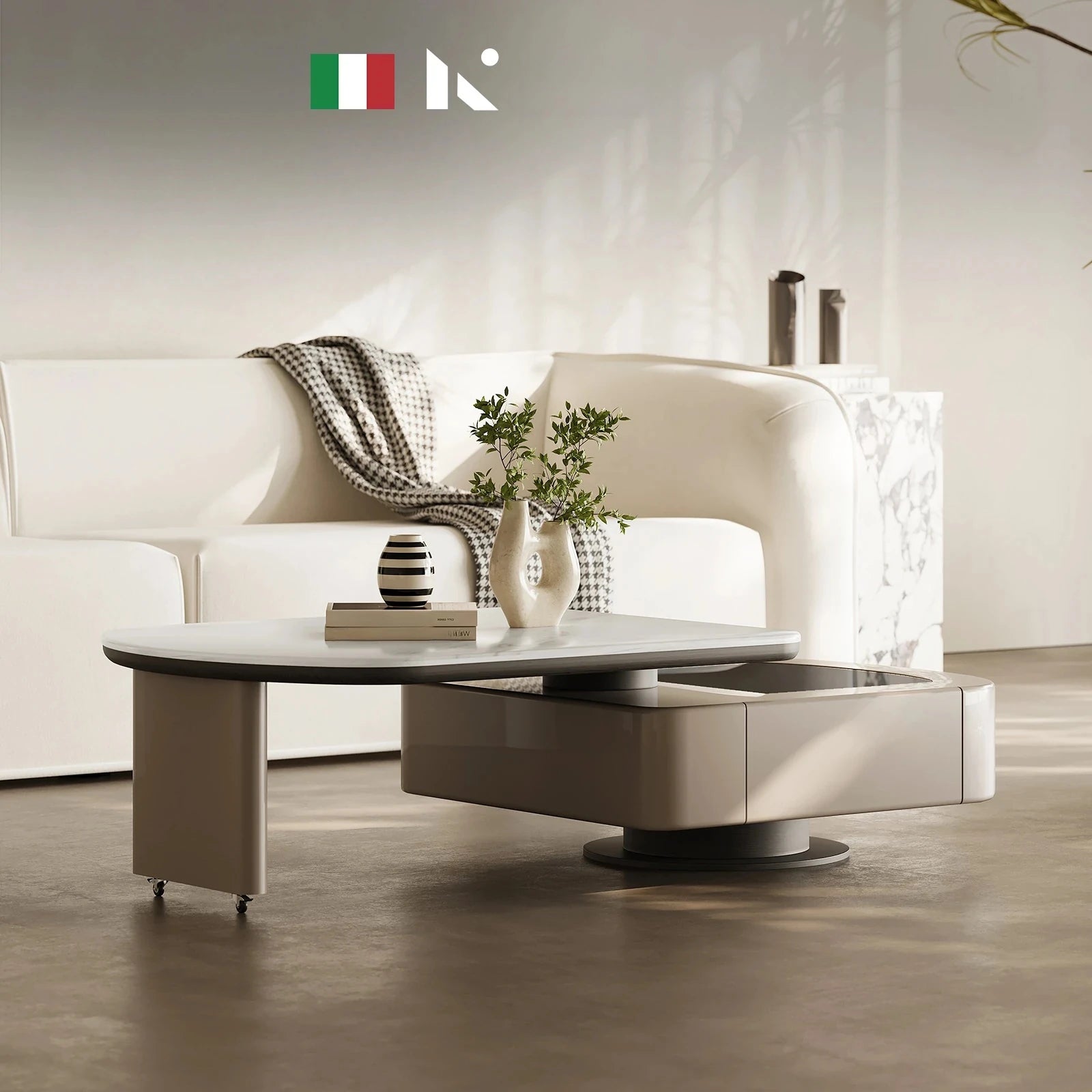 モダンデザインのセンターテーブル｜強化ガラスとパイン材使用｜リビングルームに最適な収納機能付きコーヒーテーブル fjd-4717