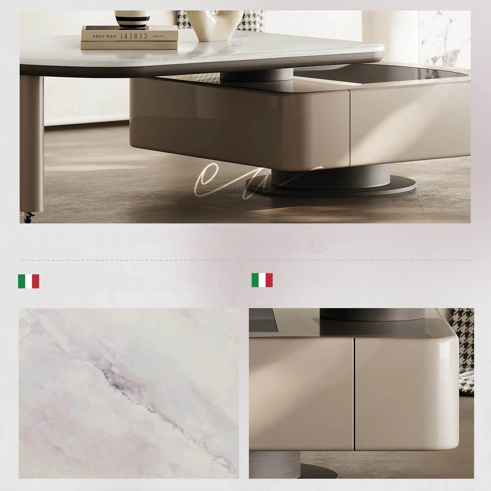 モダンデザインのセンターテーブル｜強化ガラスとパイン材使用｜リビングルームに最適な収納機能付きコーヒーテーブル fjd-4717