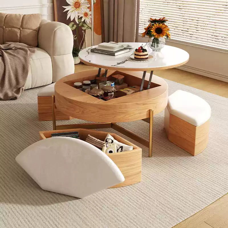 高級セラミック×無垢材×PUレザー×ステンレス センターテーブル fjnl-1599