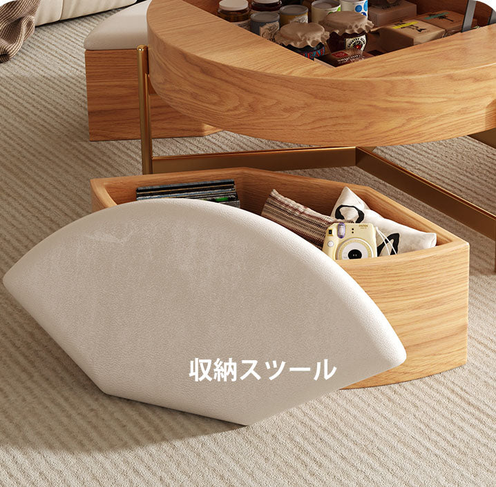 高級セラミック×無垢材×PUレザー×ステンレス センターテーブル fjnl-1599