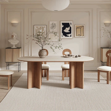 セラミック天板と無垢材を融合したエレガントな半円テーブルダイニングテーブル fjx-2664