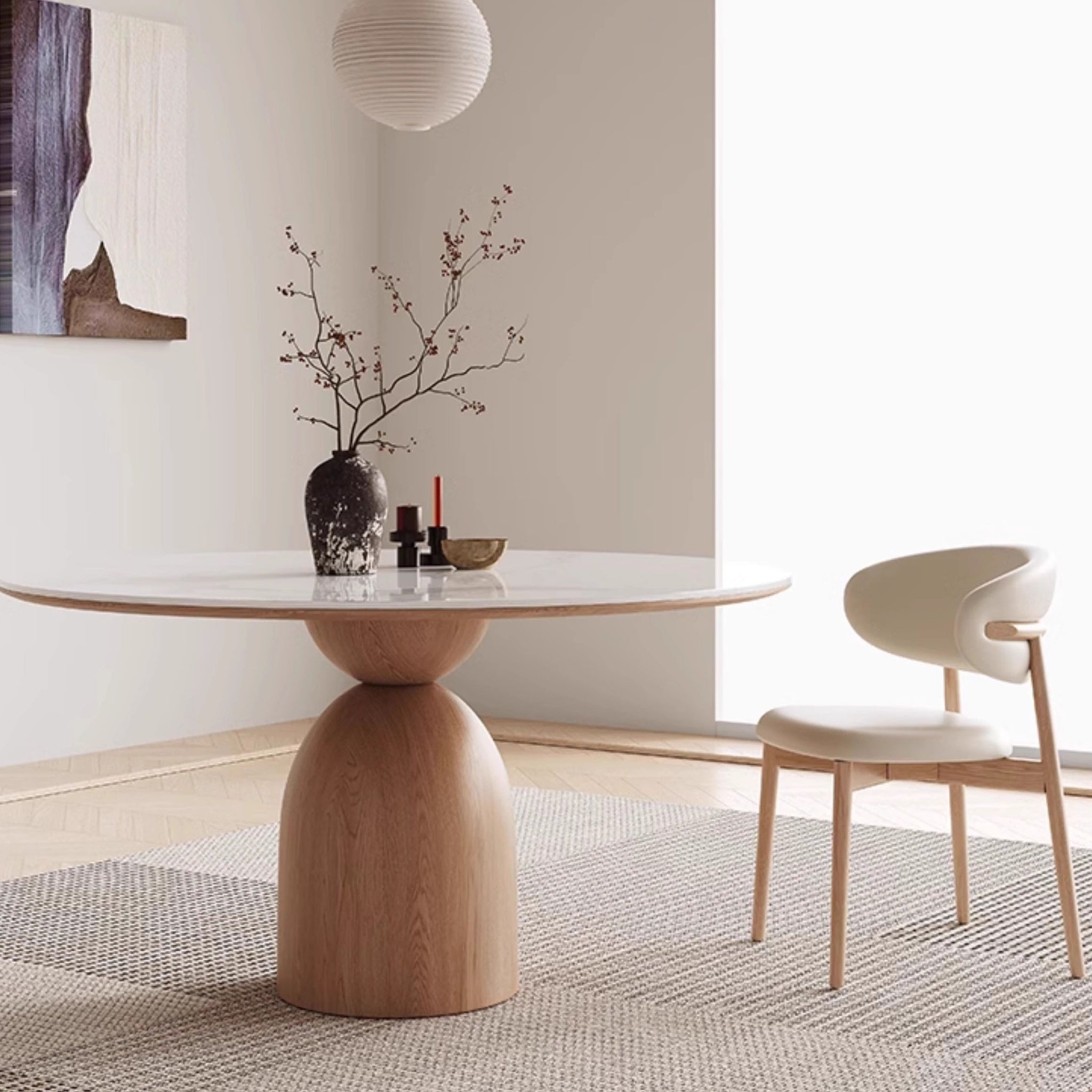 円形テーブルダイニングテーブル丸テーブルセラミック＆アッシュ材脚　fjx-emt-052