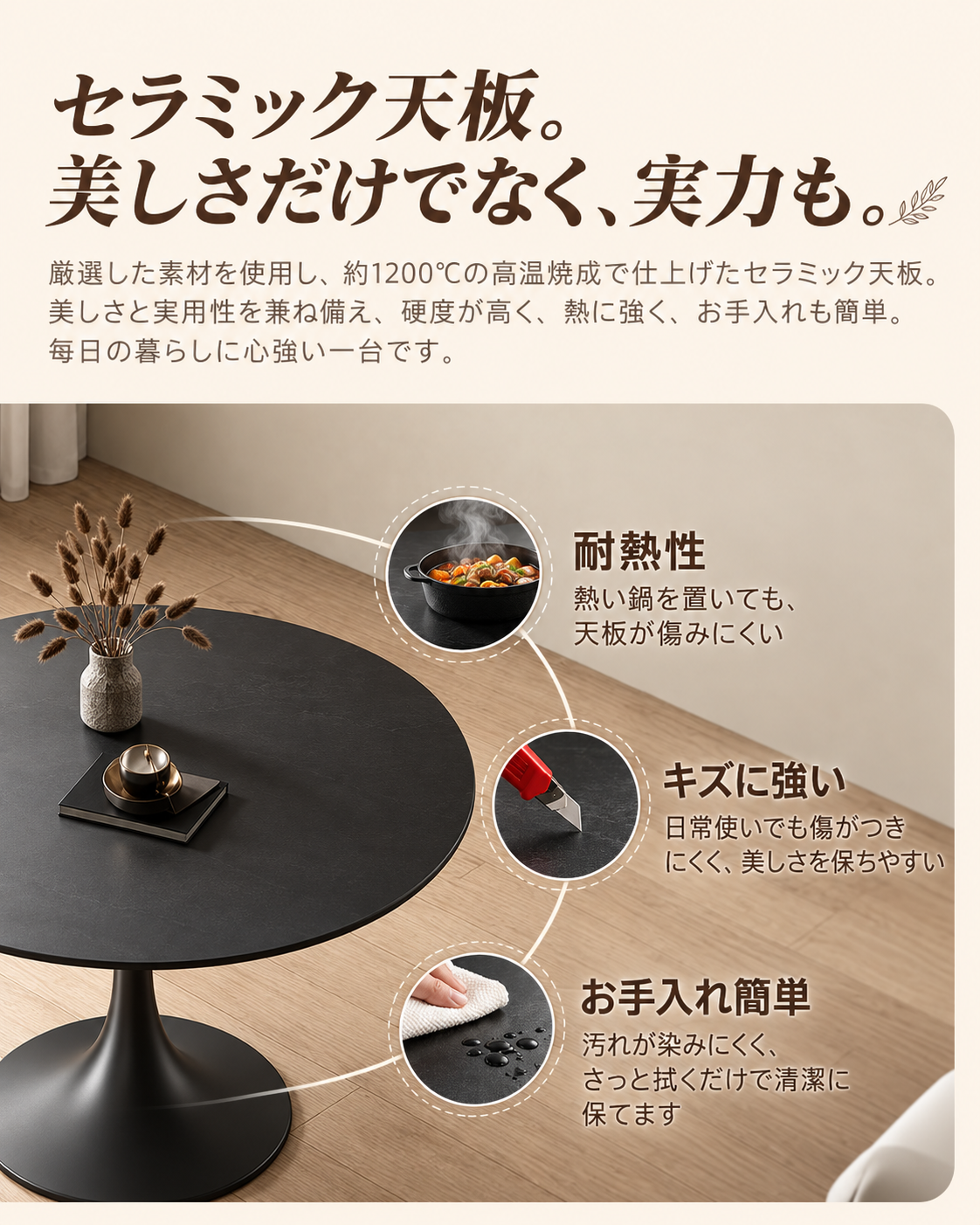 丸テーブル ステンレス脚 幅80〜120cm（5サイズ） テーブル単品 カラー5タイプ fmc-3761-1