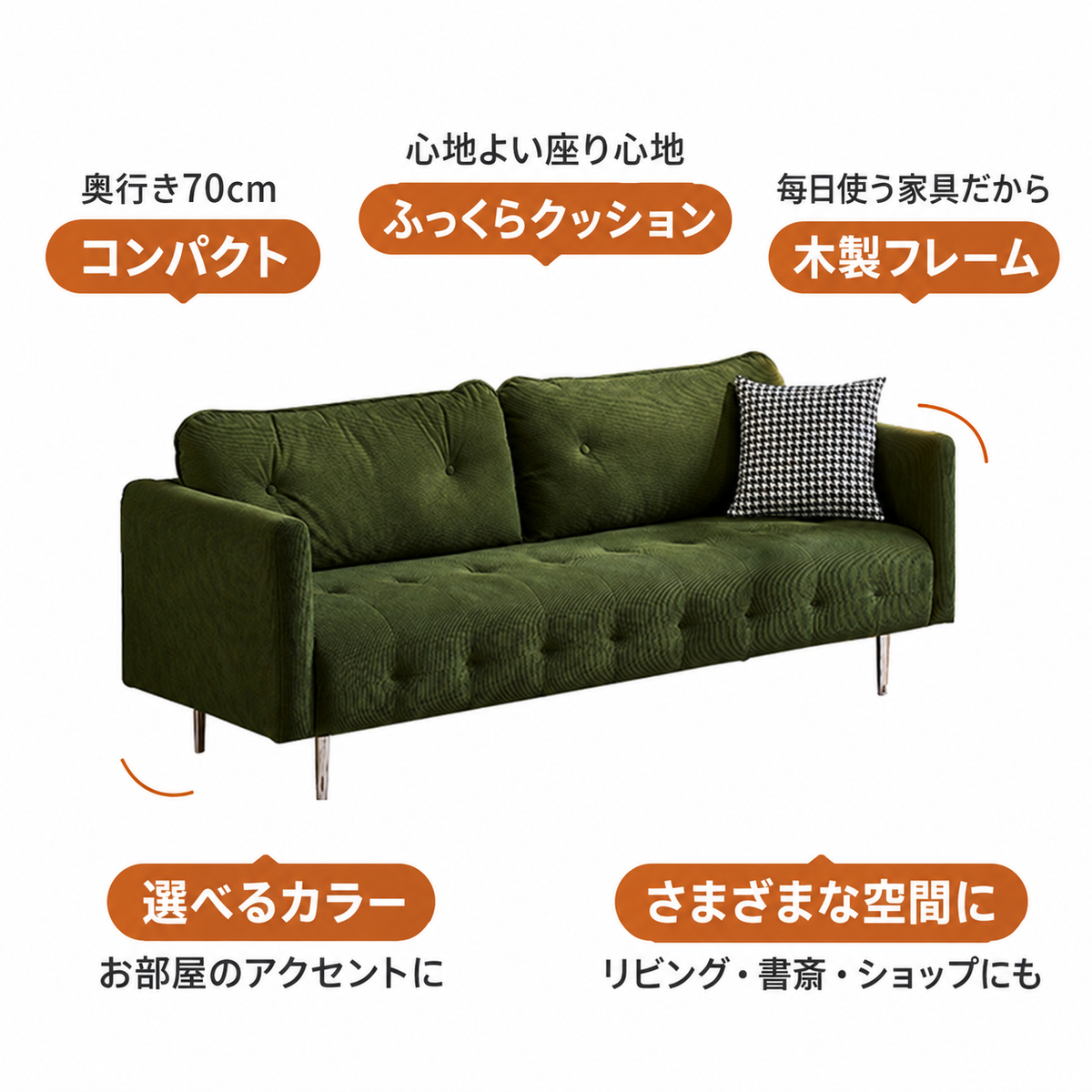 ソファ コーデュロイ 幅75〜195cm（5サイズ） カラー4タイプ fmdgz-3740