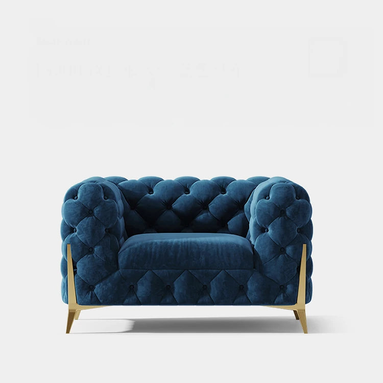 おしゃれなパインステンレス製ソファー｜ラグジュアリーな深い青色・リビングルームに最適なデザイン fmfd-5060