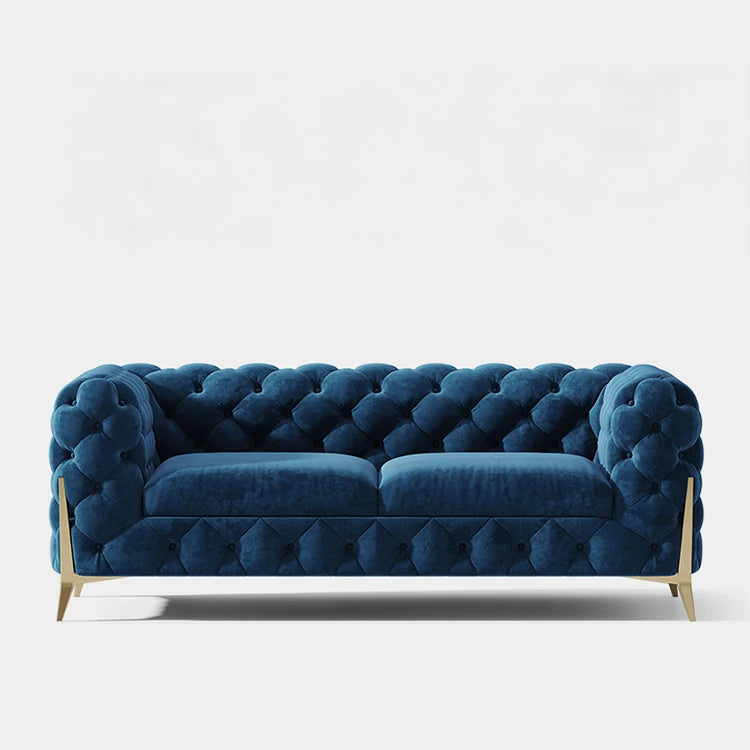 おしゃれなパインステンレス製ソファー｜ラグジュアリーな深い青色・リビングルームに最適なデザイン fmfd-5060