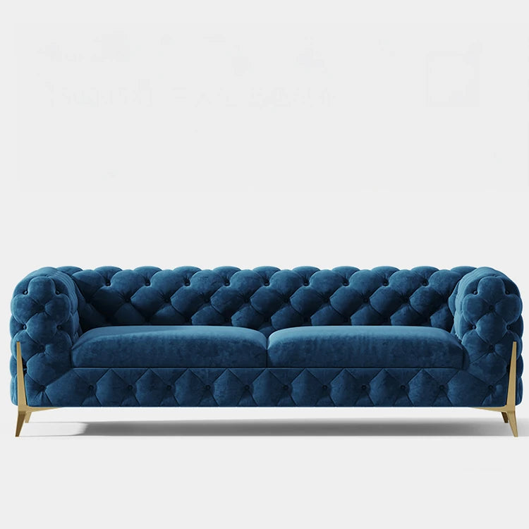 おしゃれなパインステンレス製ソファー｜ラグジュアリーな深い青色・リビングルームに最適なデザイン fmfd-5060