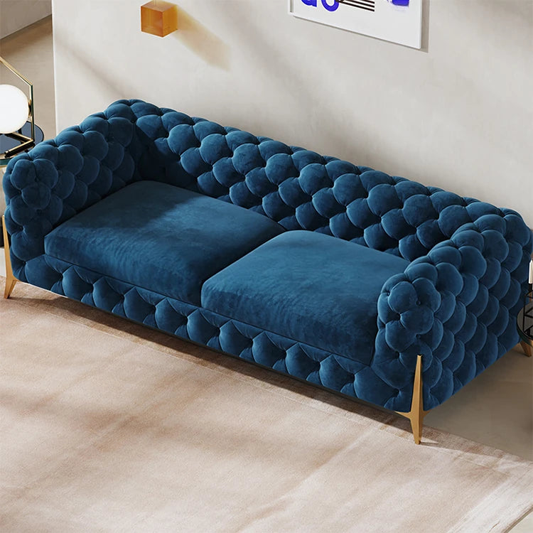 おしゃれなパインステンレス製ソファー｜ラグジュアリーな深い青色・リビングルームに最適なデザイン fmfd-5060