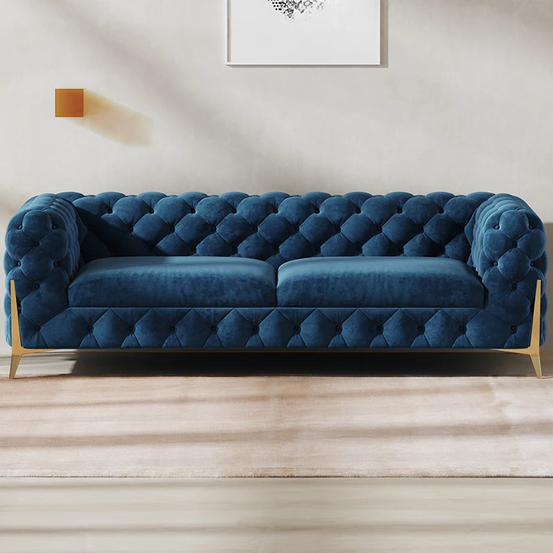 おしゃれなパインステンレス製ソファー｜ラグジュアリーな深い青色・リビングルームに最適なデザイン fmfd-5060