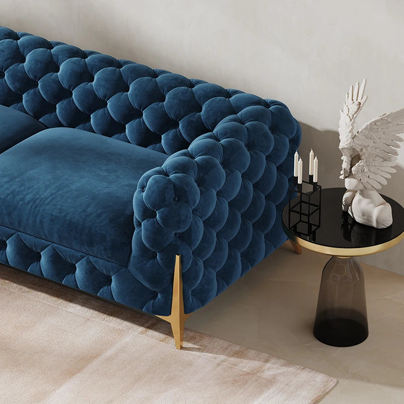 おしゃれなパインステンレス製ソファー｜ラグジュアリーな深い青色・リビングルームに最適なデザイン fmfd-5060