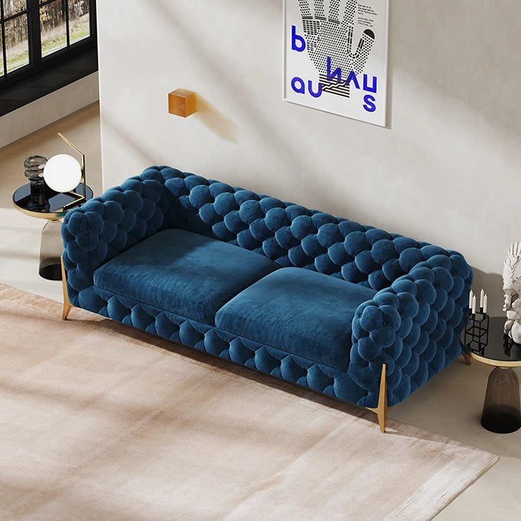 おしゃれなパインステンレス製ソファー｜ラグジュアリーな深い青色・リビングルームに最適なデザイン fmfd-5060