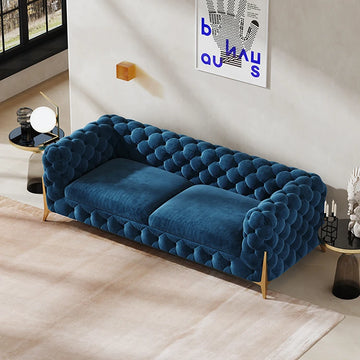 おしゃれなパインステンレス製ソファー｜ラグジュアリーな深い青色・リビングルームに最適なデザイン fmfd-5060