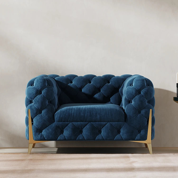 おしゃれなパインステンレス製ソファー｜ラグジュアリーな深い青色・リビングルームに最適なデザイン fmfd-5060