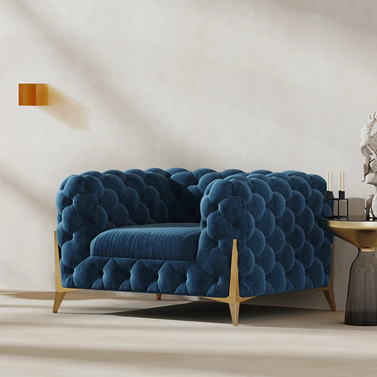 おしゃれなパインステンレス製ソファー｜ラグジュアリーな深い青色・リビングルームに最適なデザイン fmfd-5060