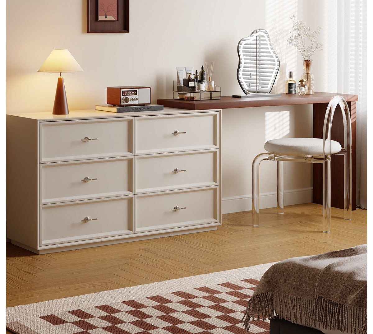 ドレッサー・鏡台 Dughdodhjopp 化粧台 鏡台 ドレッサー 延長式デスク チェスト付き ミラー別販売 fmgj