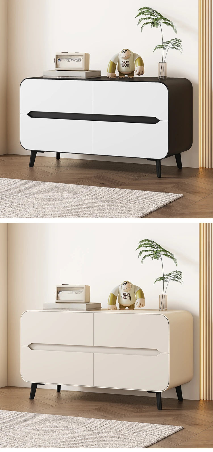 スタイリッシュなパイン材のPUレザー製キャビネット - モダンインテリアにぴったりな収納家具 fmxjs-5349