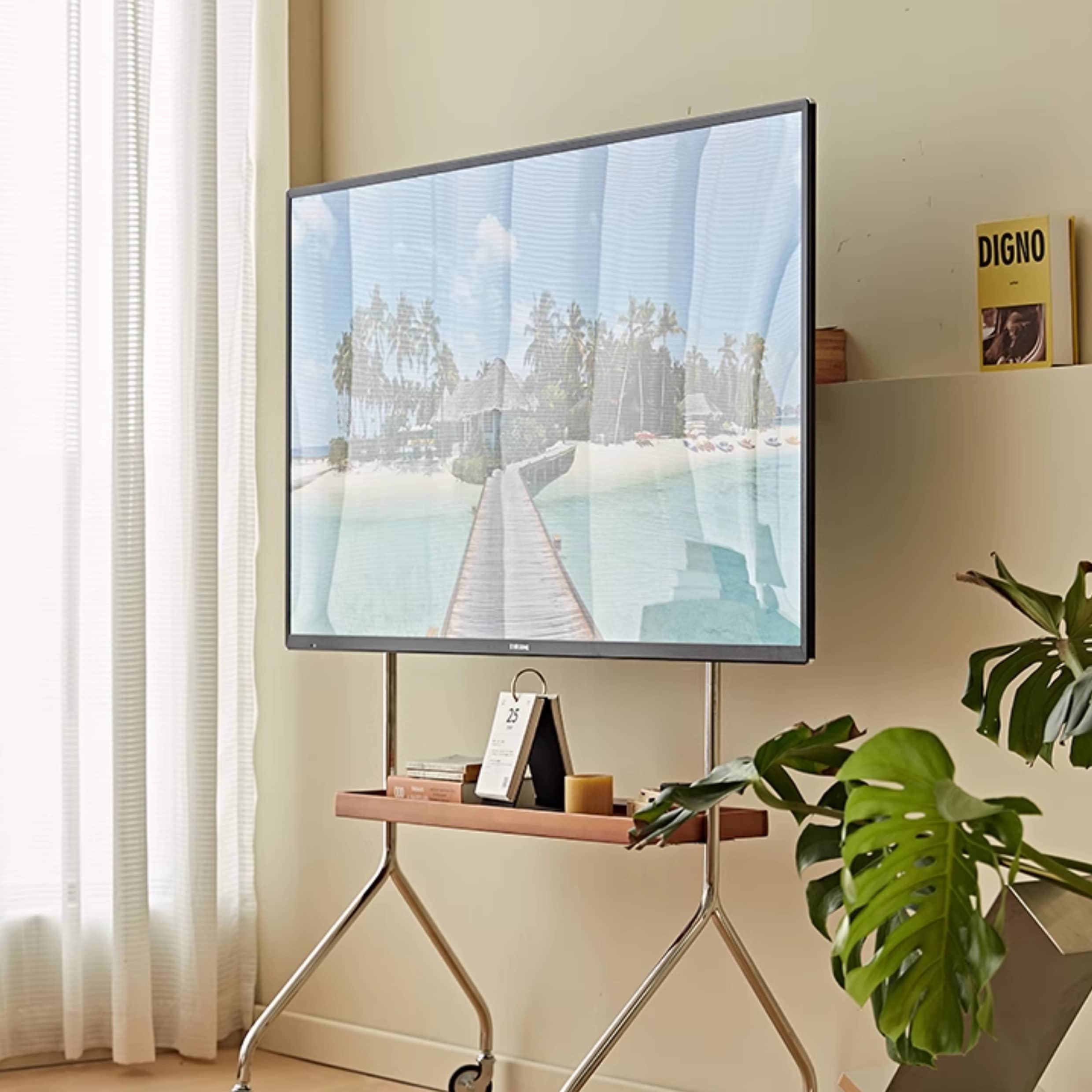 高級ツゲ材と丈夫なステンレス製テレビスタンド - おしゃれで機能的な