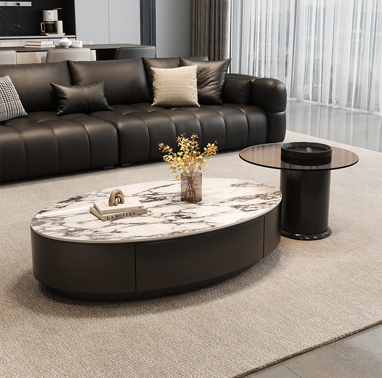 リビングテーブル 半円ローテーブル コーヒーテーブル 大理石調