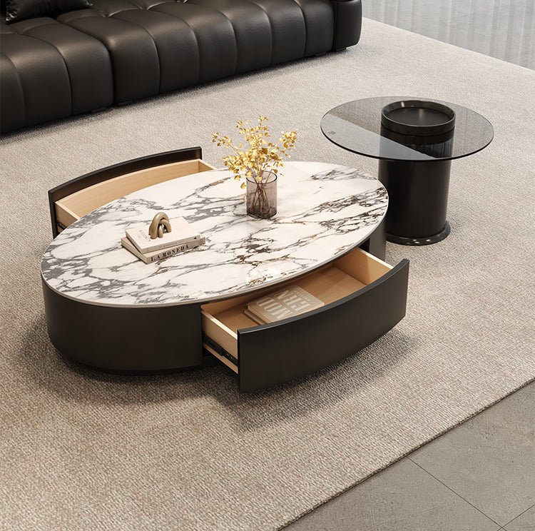 リビングテーブル 半円ローテーブル コーヒーテーブル 大理石調