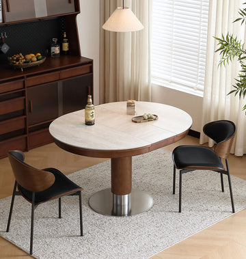 伸縮式セラミックテーブル　丸テーブルベージュ系天板　多機能ダイニングテーブルfsy-1100