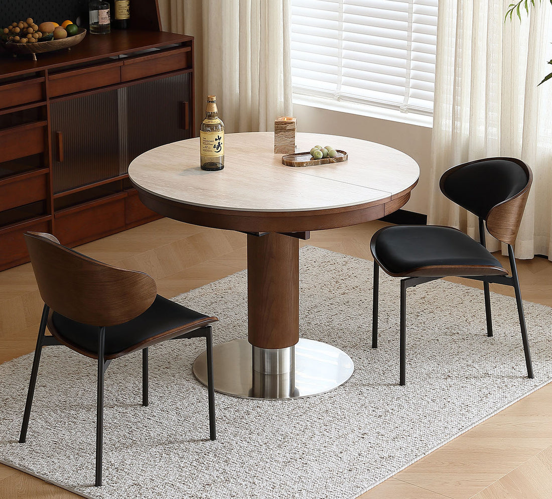 伸縮式セラミックテーブル　丸テーブルベージュ系天板　多機能ダイニングテーブルfsy-1100