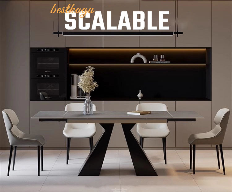 多機能ダイニングテーブル 伸長式 /片側伸長式テーブル　セラミック天板＆スチール素材の脚フレーム fxj-681