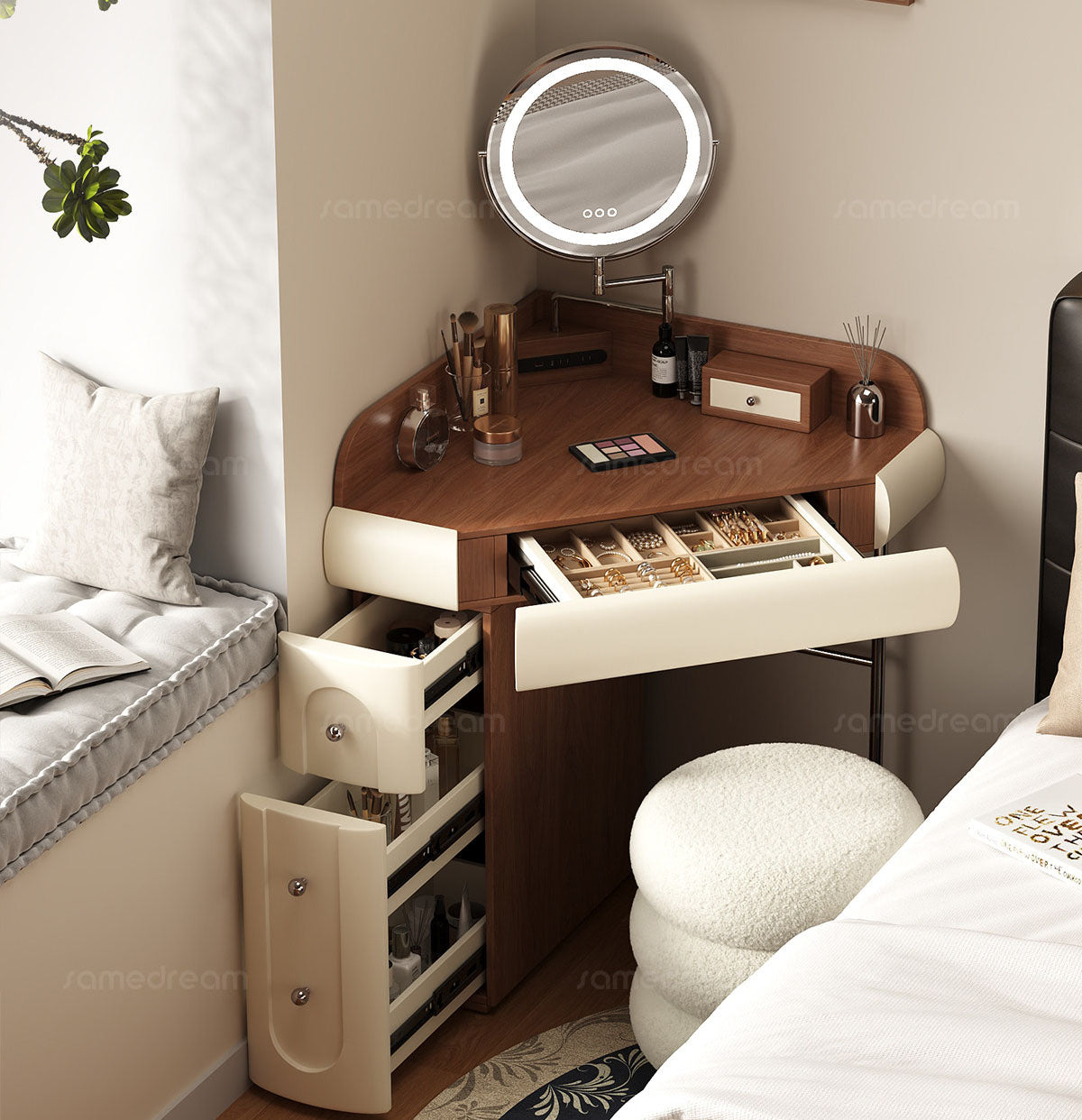 ドレッサー ミニ省スペース 収納たっぷり隙間壁寄せタイプ ミラー別途