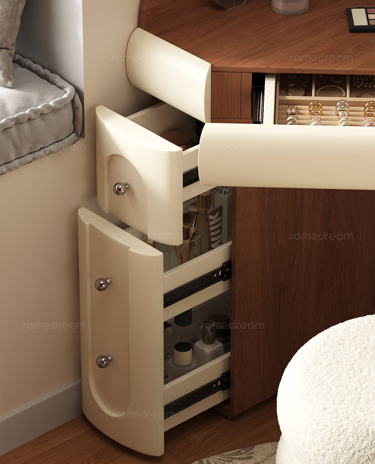 ドレッサー ミニ省スペース 収納たっぷり隙間壁寄せタイプ ミラー別途