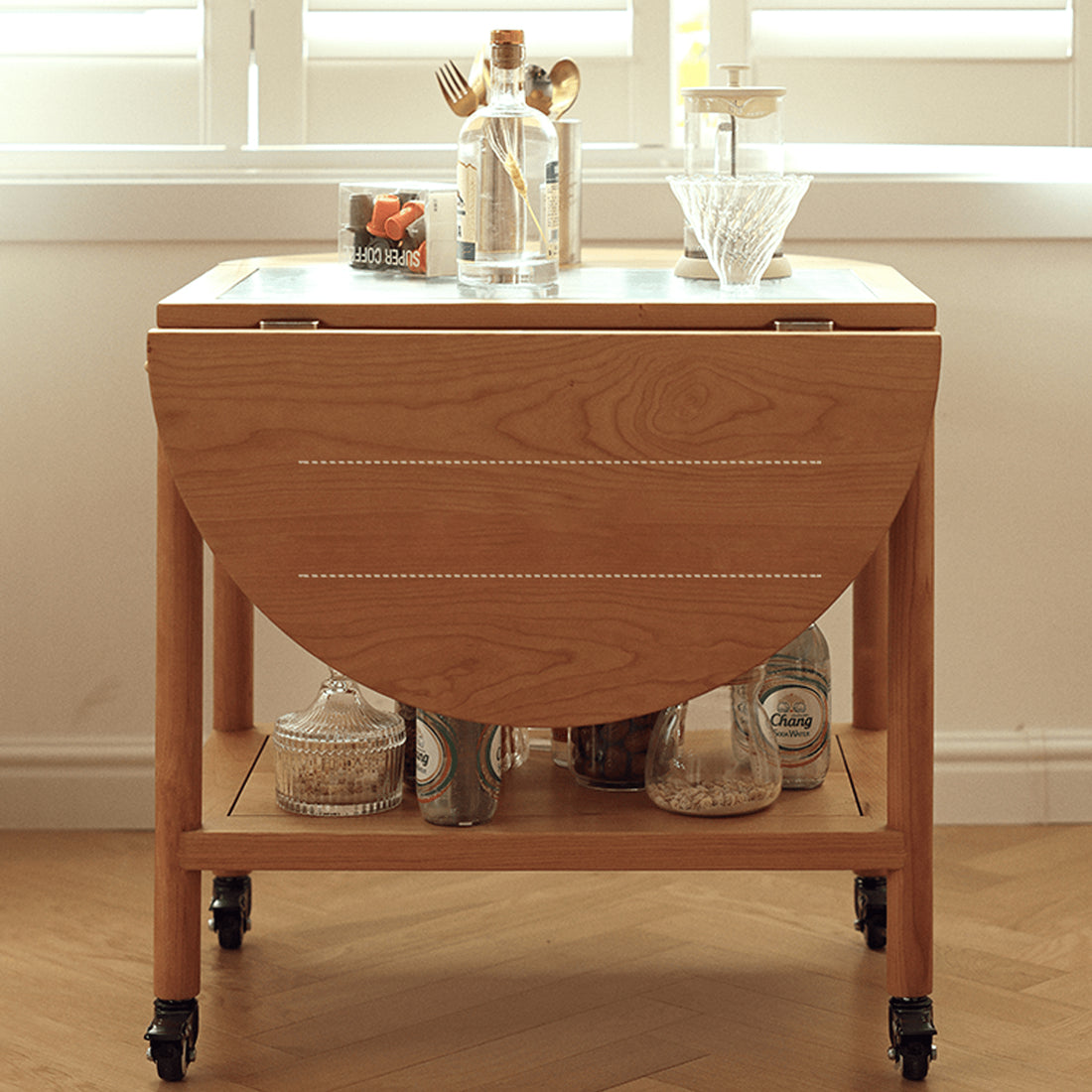 木製　折りたたみ式リビングテーブルキャスター付き fyg-666