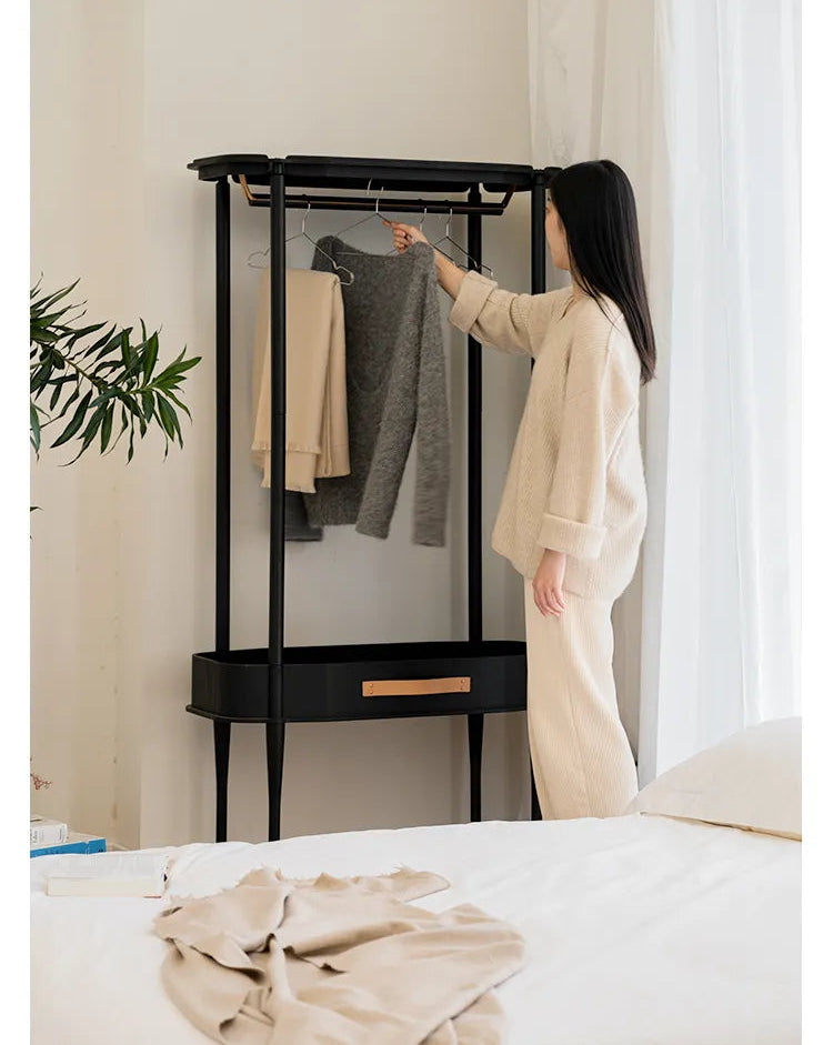 ハンガー ブラック ナチュラル オーク 多層板 無垢材 銅 本革 fzy-3332