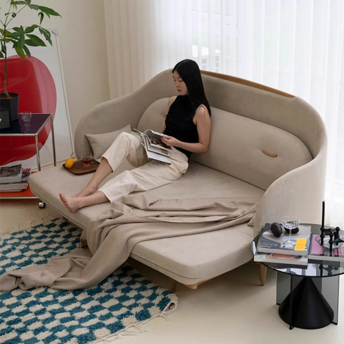 ソファー ダークグレー ベージュ ブルー オーク 多層板 エアレザー ベルベット fzy-3335