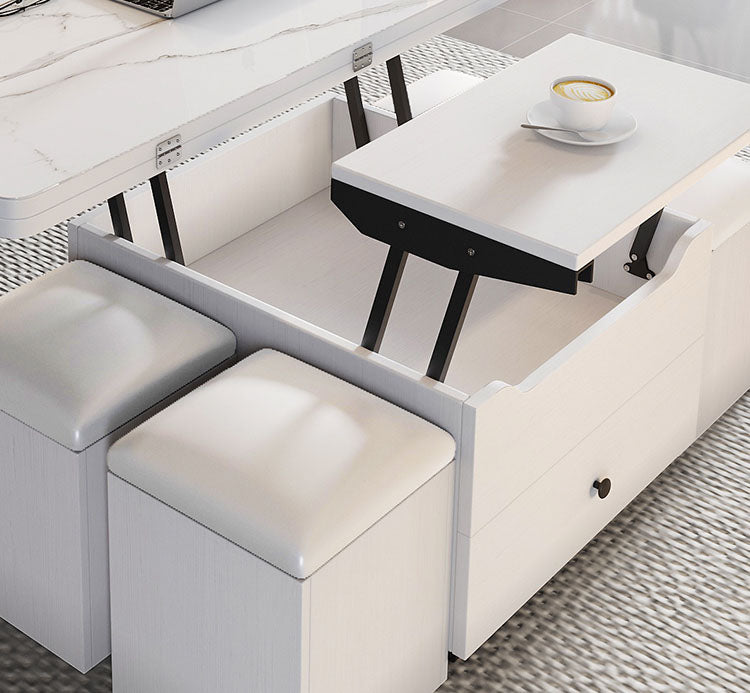 在庫品】3way多機能リビングテーブル大理石調ガラス天板gy-n-23