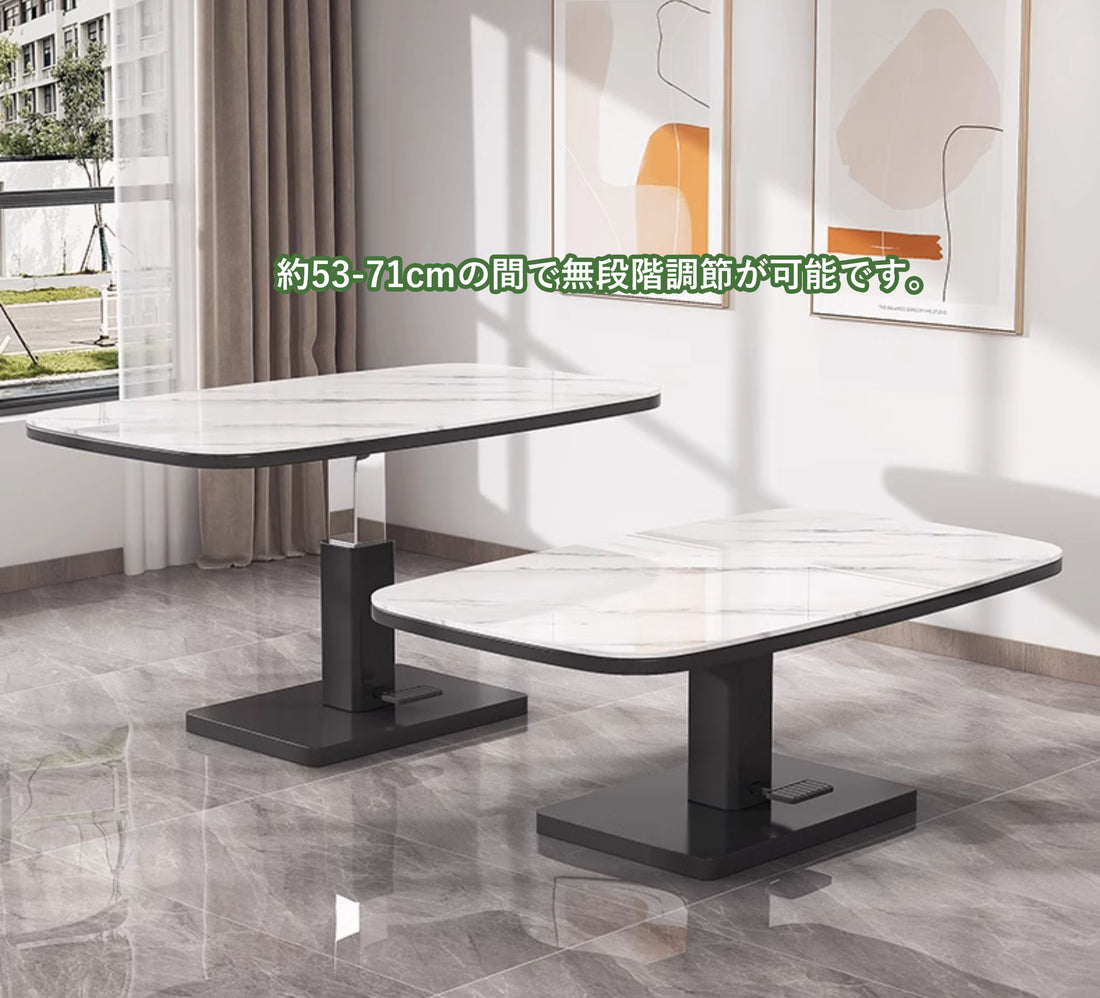 昇降テーブル　ガラス天板　無段階 一本脚　 gyu-467