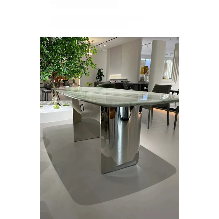 大理石テーブル 高級ステンレス脚 使いやすい多層板デザイン おしゃれなダイニングテーブル hbso-3017