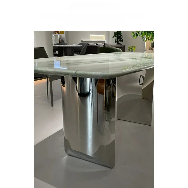 大理石テーブル 高級ステンレス脚 使いやすい多層板デザイン おしゃれなダイニングテーブル hbso-3017