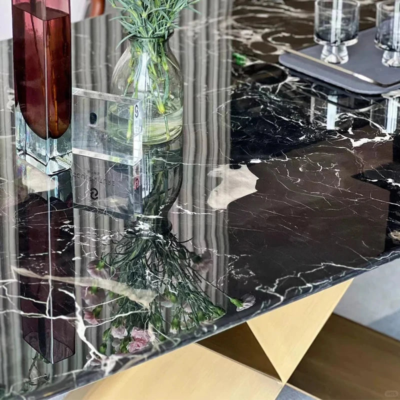 高級感溢れる大理石テーブル - ステンレス脚のスタイリッシュな多層版デザイン hbso-3018