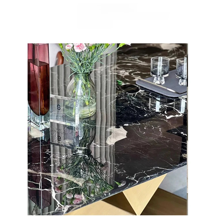 高級感溢れる大理石テーブル - ステンレス脚のスタイリッシュな多層版デザイン hbso-3018