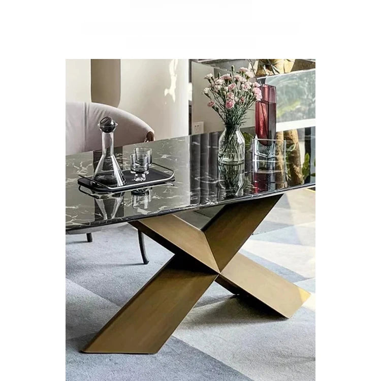 高級感溢れる大理石テーブル - ステンレス脚のスタイリッシュな多層版デザイン hbso-3018