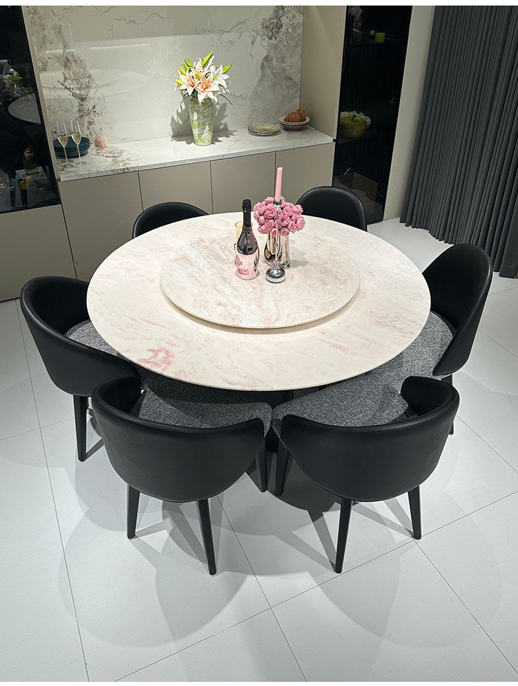 薄いピックのラグジュアリー天然大理石テーブル | 無垢材脚付き円形丸テーブル |hbso-9002